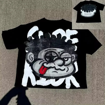 Vintage Big Face Graphic Print Cotton T-Shirt Men Y2K Summer Short Sleeves Vintage Oversize Tshirt Streetwear Women Top Tees