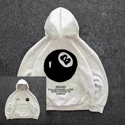 Retro 8-Ball Pattern Hooded Men'S Streetwear,Oversized Pullover, Casual and Fashionable Sportswear, Daily Wear and Hip-Hop Style