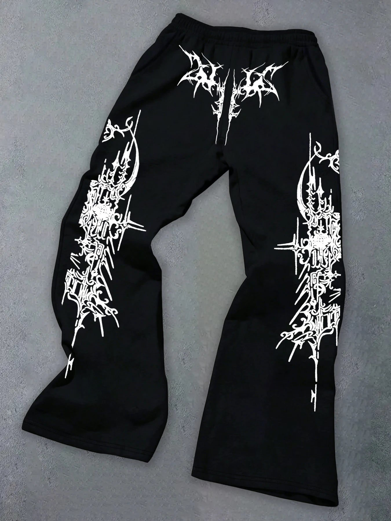Men'S American-Style High-Street Print Black Slightly Flared Sweatpants: Loose-Fitting, Drapey, Wide-Leg Casual Athletic Pants