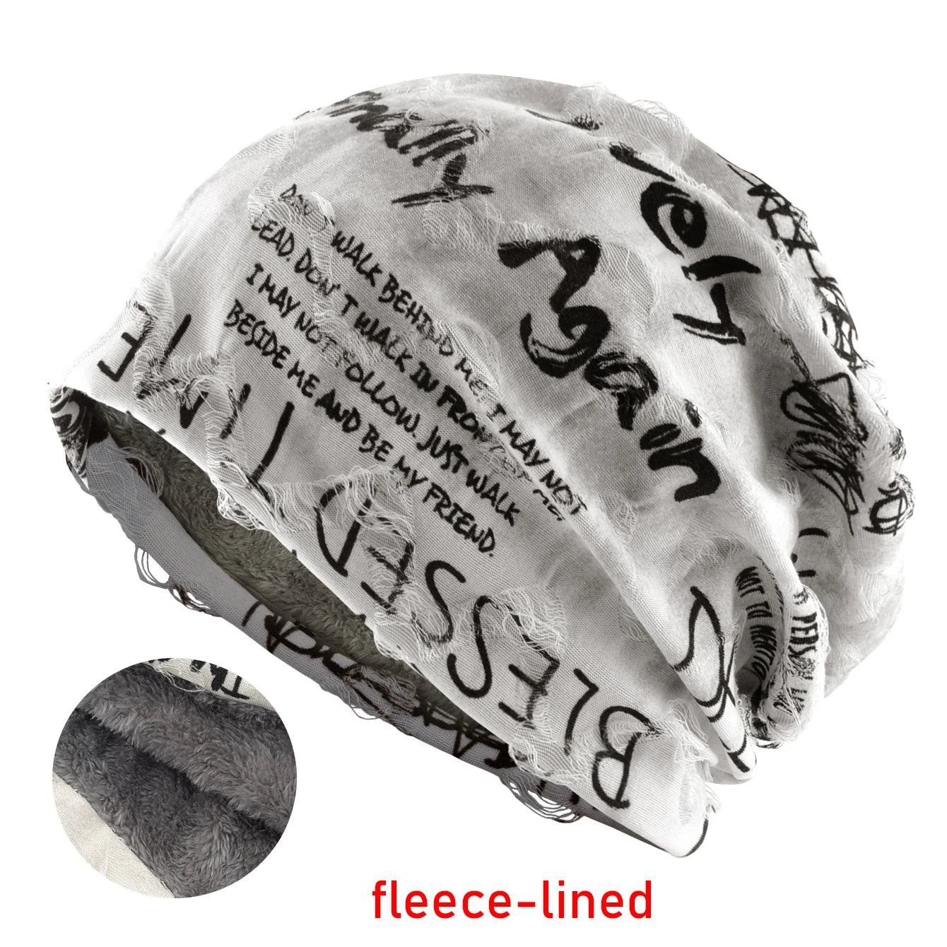 Letter Print Beanie Hats for Women Men Vintage Distressed Cracked Design ​Wasteland Style Spring Summer Warm Fleece-Lined Winter