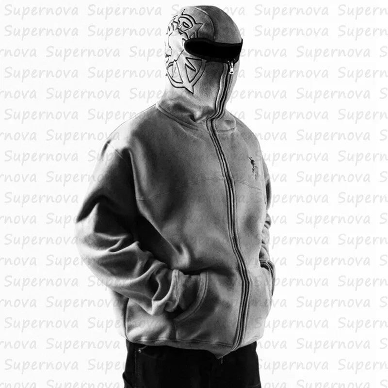 Men'S Clothing Zip up Hoodie Vintage Casual Pattern Oversize Hip Hop Punk Streetwear Clothing New in Hoodies & Sweatshirts ﻿