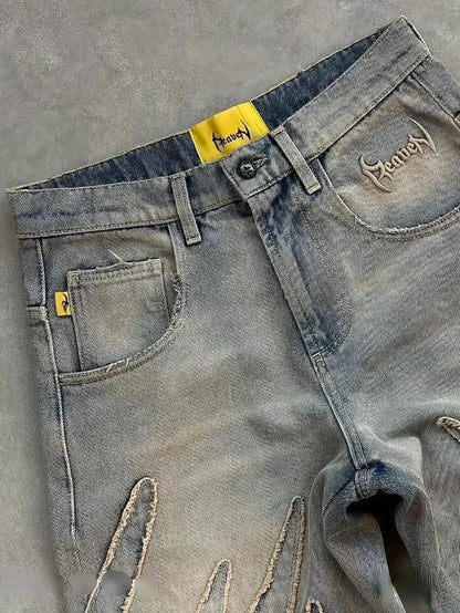 2024 American New Fashion Patch Baggy Casual Jeans for Men and Women Y2K High Street Harajuku High Waist Wide Leg Denim Trousers