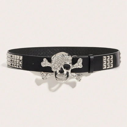1Pc Men'S Dark Punk Skull Buckle Rivet Belt Jeans Versatile Decorative Belt