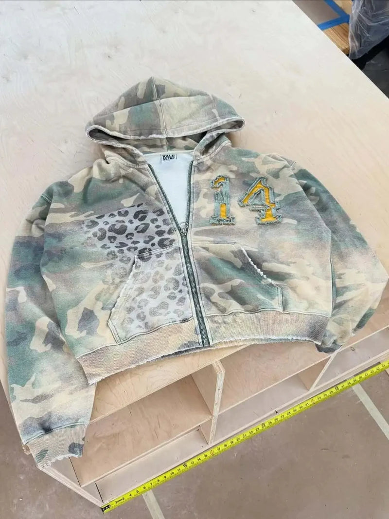 Fashion Hoodie Sweatshirt Printed Casual Hoodie Jacket Camouflage Men'S and Women'S Cardigan Patch Fabric