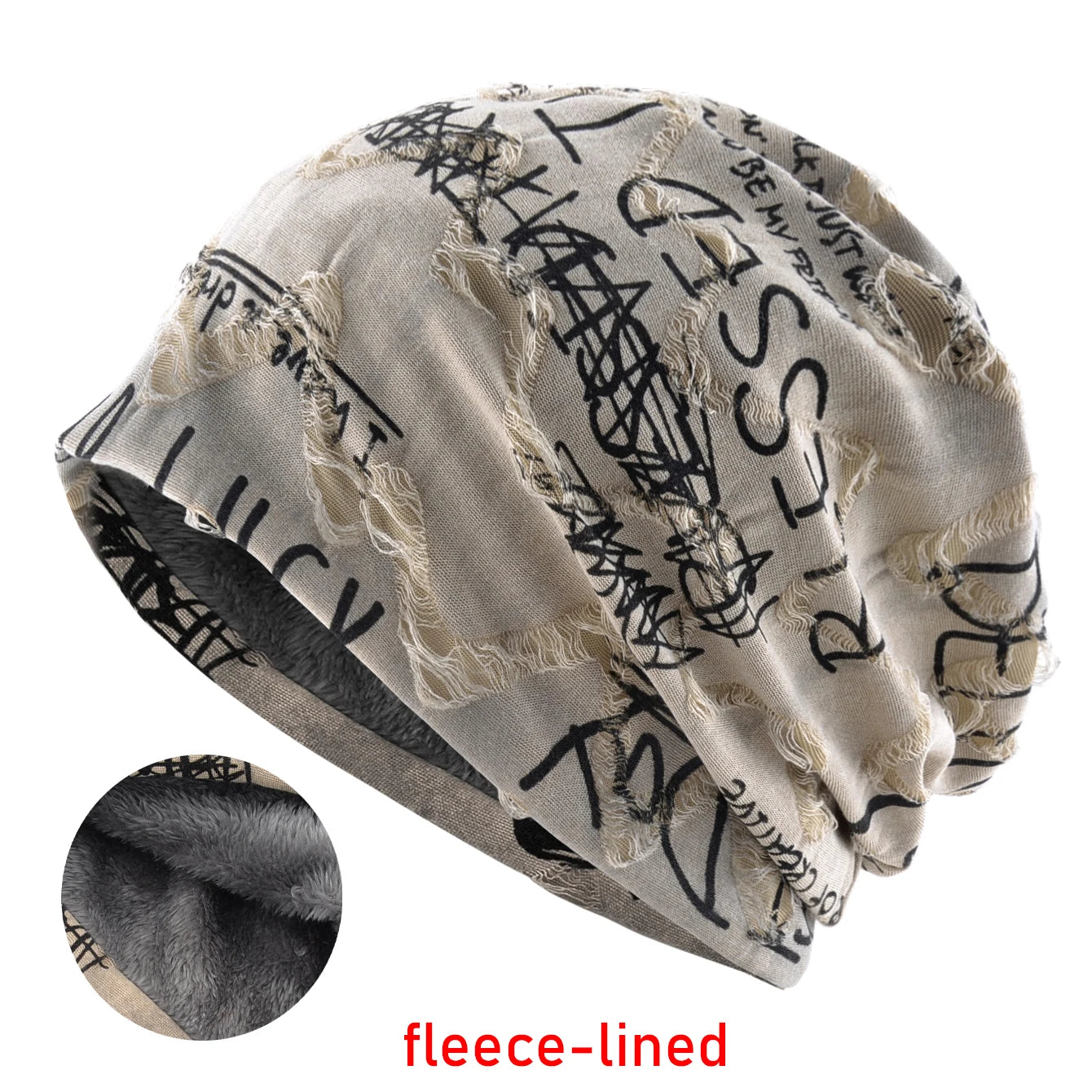 Letter Print Beanie Hats for Women Men Vintage Distressed Cracked Design ​Wasteland Style Spring Summer Warm Fleece-Lined Winter
