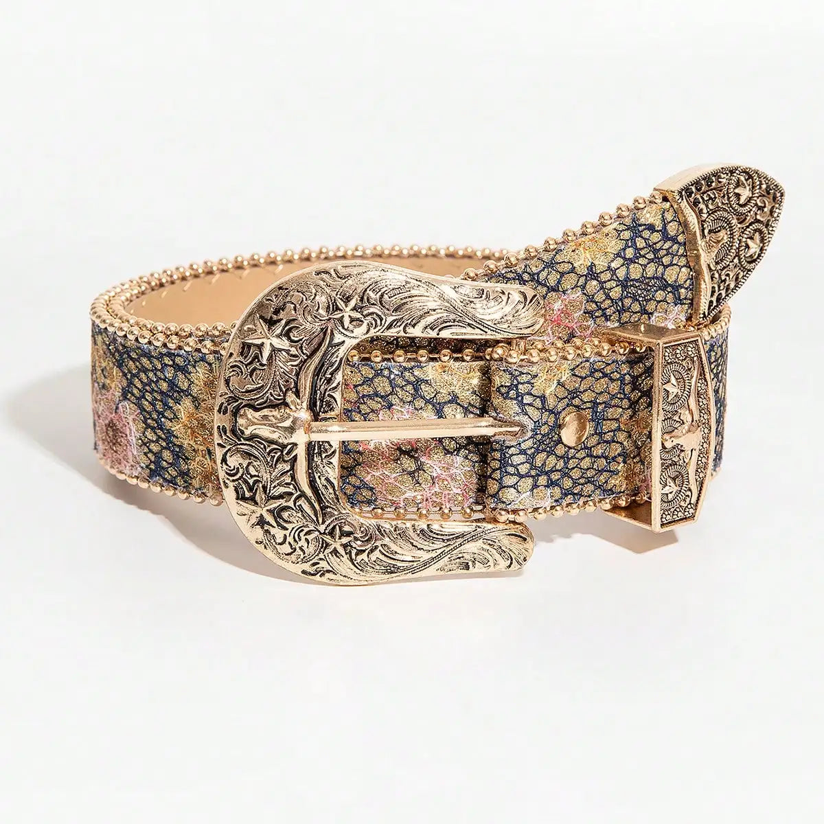 1Pc Women'S Vintage Floral Western-Style Belt, a Versatile Denim-Style Accessory Belt, Suitable for Casual Gatherings