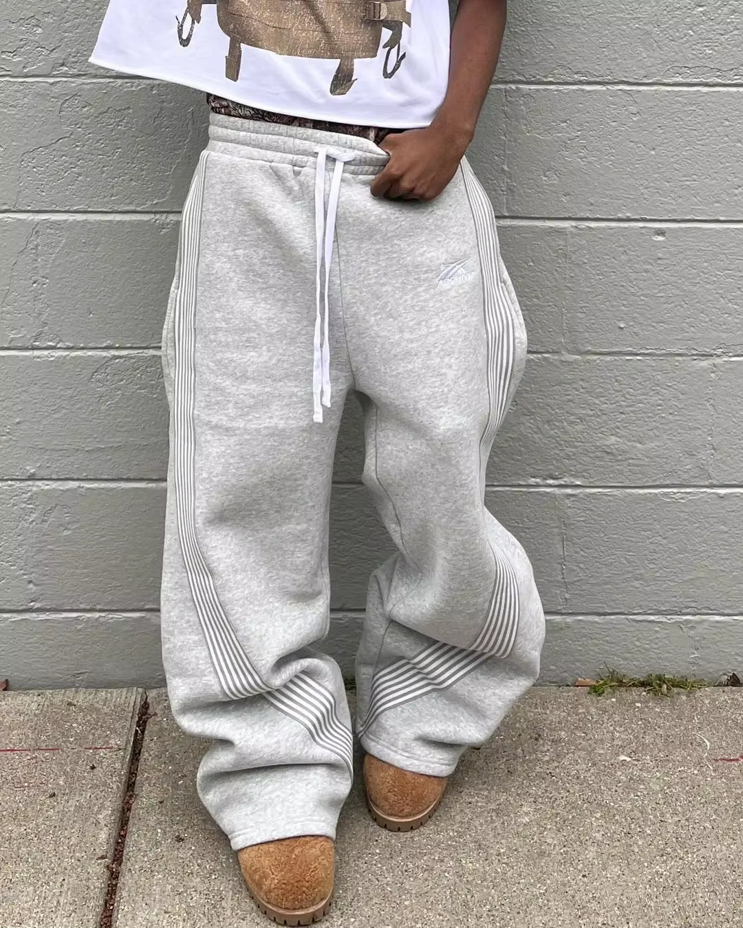 Y2K Gray Casual Pants Vintage Functional Tactical Men'S Women'S Premium Jogging Wide Leg Pants Drawstring Streetwear Sweatpants