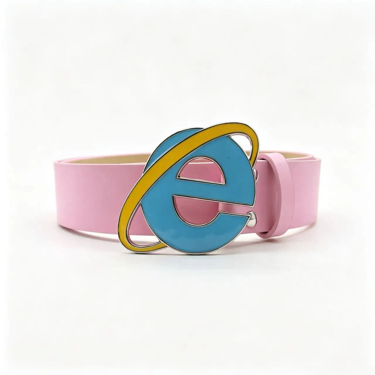 Unisex Nostalgic Design Y2K IE Logo Belt, Novelty Internet Explorer E Letter Buckle Belt for Men Women Punk Design Cosplay Party