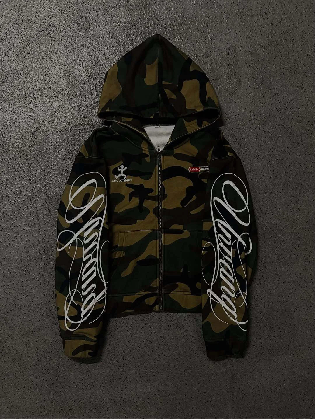 Unisex Spring Printed Hooded Camouflage Cardigan High Street American Style Pullover Hoodie for Men and Women