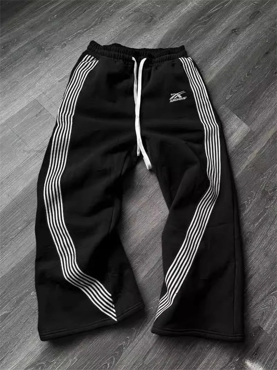 Y2K Gray Casual Pants Vintage Functional Tactical Men'S Women'S Premium Jogging Wide Leg Pants Drawstring Streetwear Sweatpants