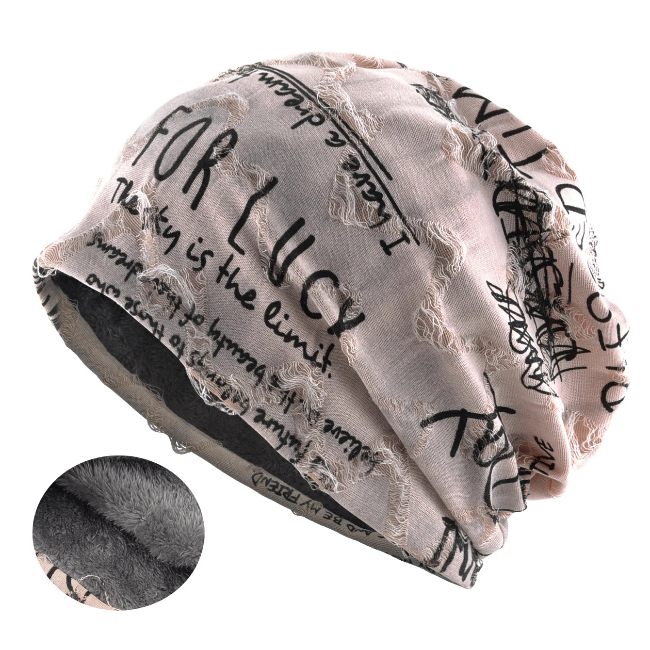 Letter Print Beanie Hats for Women Men Vintage Distressed Cracked Design ​Wasteland Style Spring Summer Warm Fleece-Lined Winter