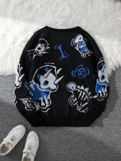 Dragon Roar Jacquard Double-Sided Pattern Pullover Sweater Casual Crew Neck Knitted Men'S Pullover Casual Crew Neck Knitted Men'