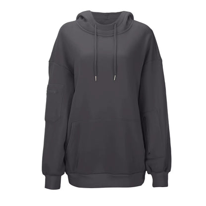 Casual Loose Long Sleeve Solid Color Sweatshirt Women'S Autumn Winter Fashion Comfortable All-Match Simple Design Hoodie